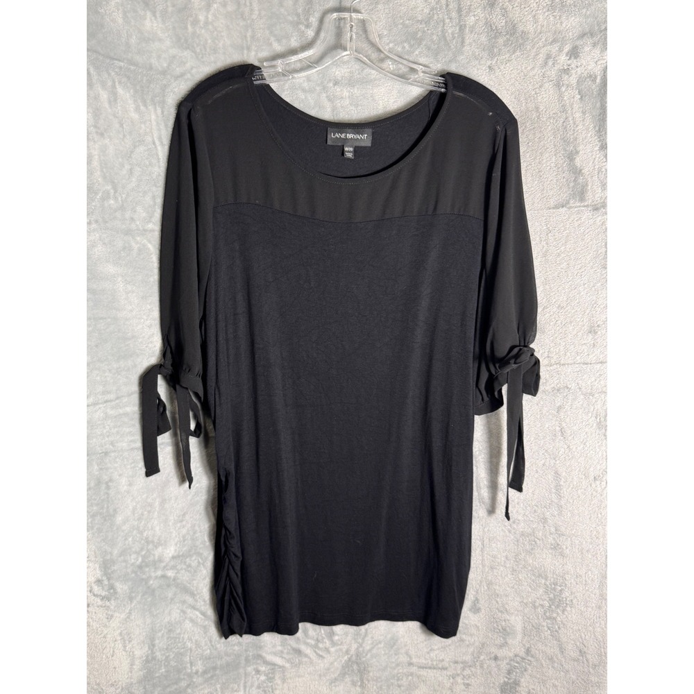 Lane Bryant Womens Black Mixed Media Chiffon Tie Sleeve Top Plus Size 18/20